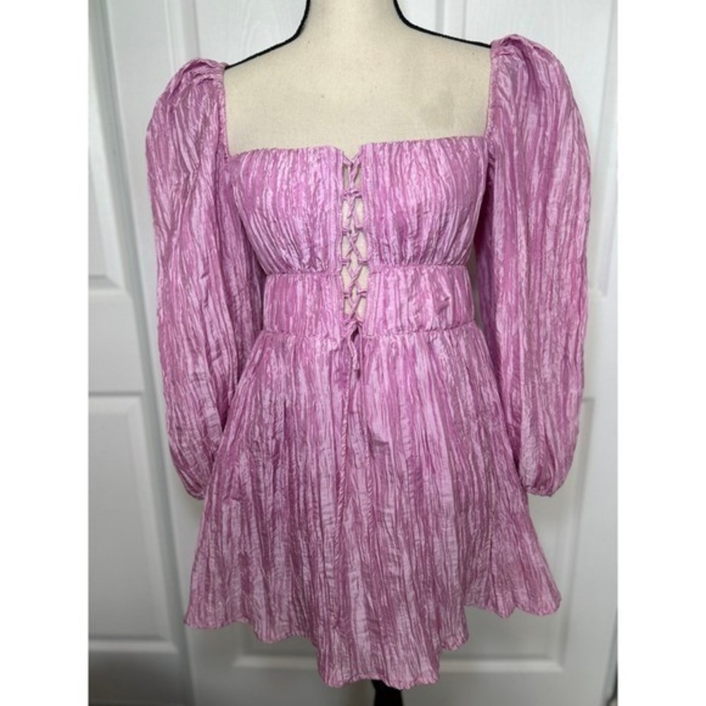 Lovers + Friends Take Me Out Mini Dress Pink Ribbed Taffeta Corset Lace Up Small